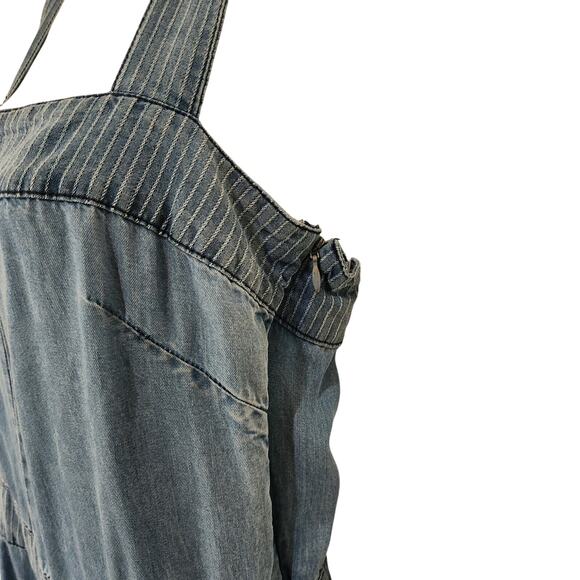 Velvet Heart Blue Chambray Stripe Sleeveless One-Piece Wide Leg Jumpsuit Small - Picture 9 of 12